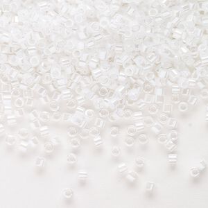 Seed bead, Delica®, glass, pkg/7.5g, #10 round, opaque luster white pearl (DBM-0201).