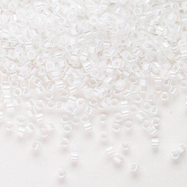 Seed bead, Delica®, glass, pkg/7.5g, #10 round, opaque luster white pearl (DBM-0201). image number 0