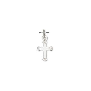 Sterling silver 1pkg6, cross drop 10x7mm