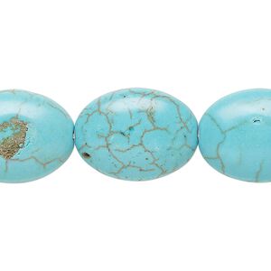 Bead, "turquoise" (resin) (imitation), blue-green, 19x15mm-20x15mm puffed oval. Sold per 15-inch strand.
