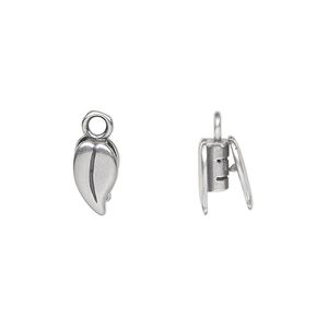 Crimp end, JBB Findings, antique silver-plated brass, 10x6mm double-sided leaf, 2mm inside diameter. Sold per pkg of 2.