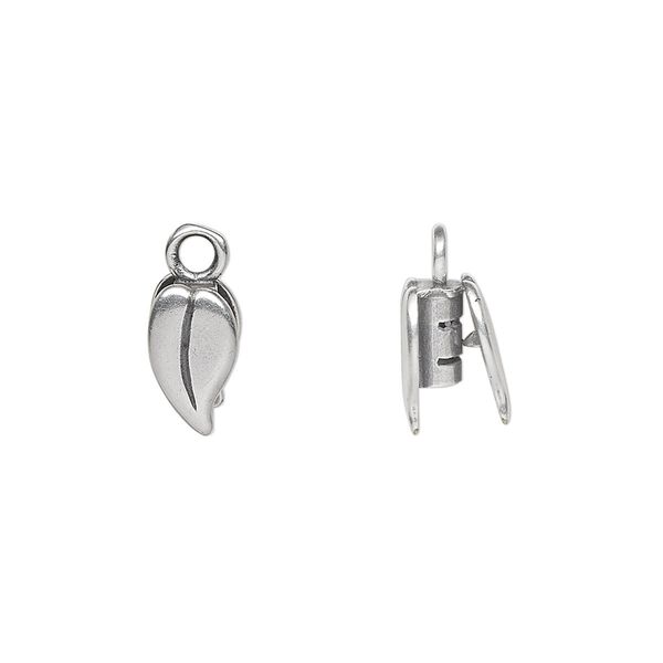 Crimp end, JBB Findings, antique silver-plated brass, 10x6mm double-sided leaf, 2mm inside diameter. Sold per pkg of 2. image number 0