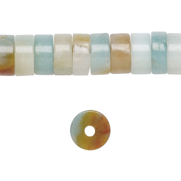 Bead, amazonite (natural), 10x5mm heishi, B grade, Mohs hardness 6 to 6-1/2. Sold per pkg of 10. image number 0