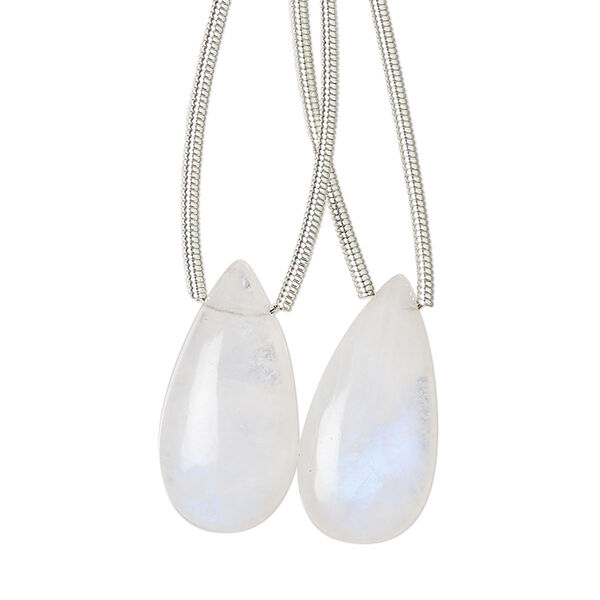 Rainbow moonstone 1pkg2, hand-cut top-drilled puffed teardrop bead natural B grade, 20x10mm image number 0