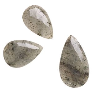Black spotted quartz 1pkg3, hand-cut top-drilled faceted puffed teardrop bead natural mix 36x22mm-46x28mm