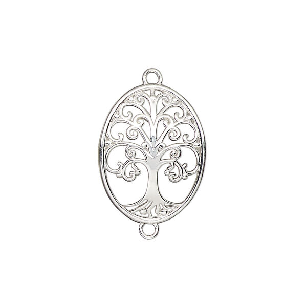 Link, antiqued sterling silver, 20x15.5mm curved tree of life. Sold individually. image number 0