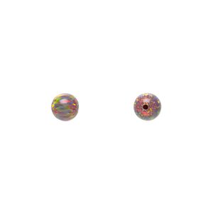 Bead, Mexican "opal" (silica and epoxy) (man-made), multicolored, 6mm half-drilled round. Sold per pkg of 2.