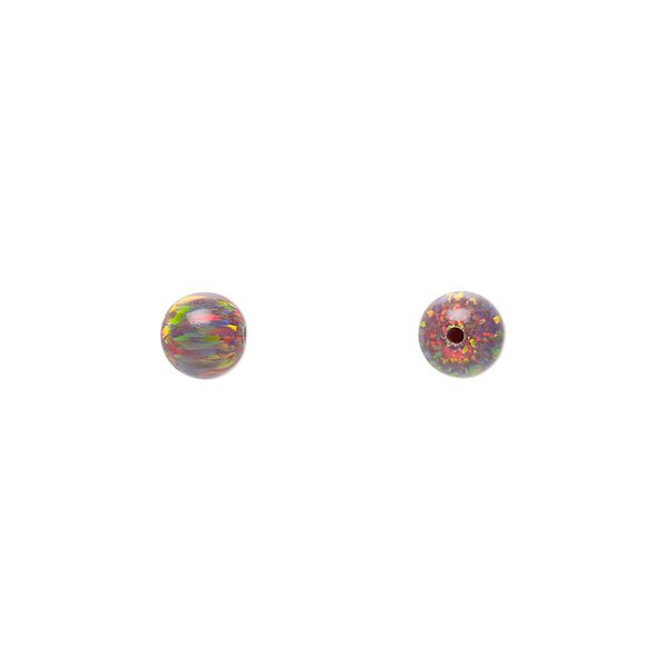 Bead, Mexican "opal" (silica and epoxy) (man-made), multicolored, 6mm half-drilled round. Sold per pkg of 2. image number 0