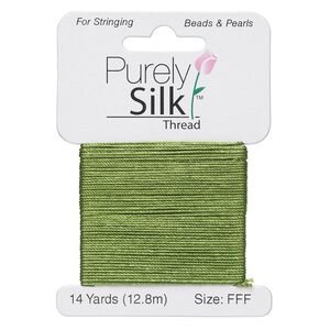 Thread, Purely Silk™, bright green, size FFF. Sold per 14-yard card.