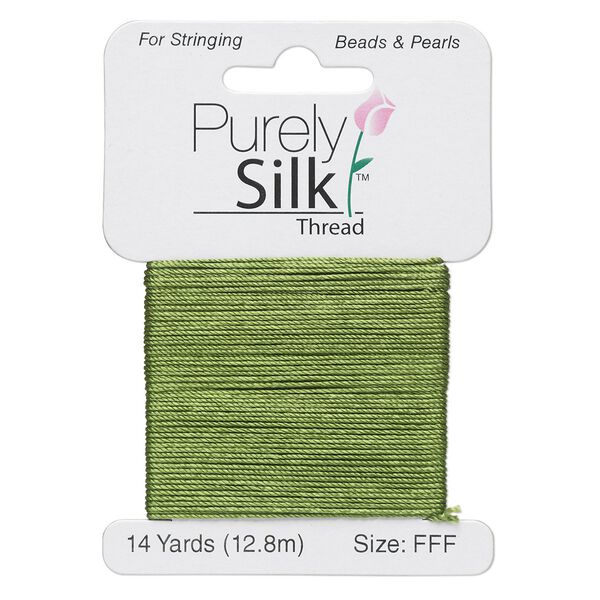 Thread, Purely Silk™, bright green, size FFF. Sold per 14-yard card. image number 0