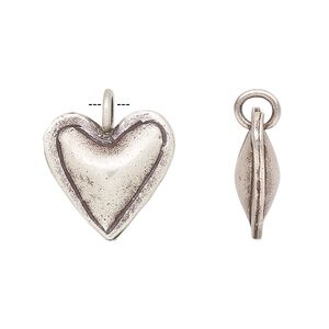 Charm, Hill Tribes, antiqued sterling silver, 17mm puffed heart. Sold individually.