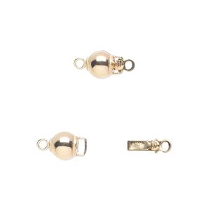Clasp tab 1pkg1 14Kt gold-filled, 6mm round / safety latch, 1-strand