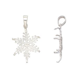 Pendant, sterling silver, 19.5x15mm snowflake and 18x13mm 6-prong oval setting. Sold individually.