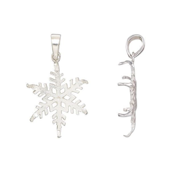 Pendant, sterling silver, 19.5x15mm snowflake and 18x13mm 6-prong oval setting. Sold individually. image number 0