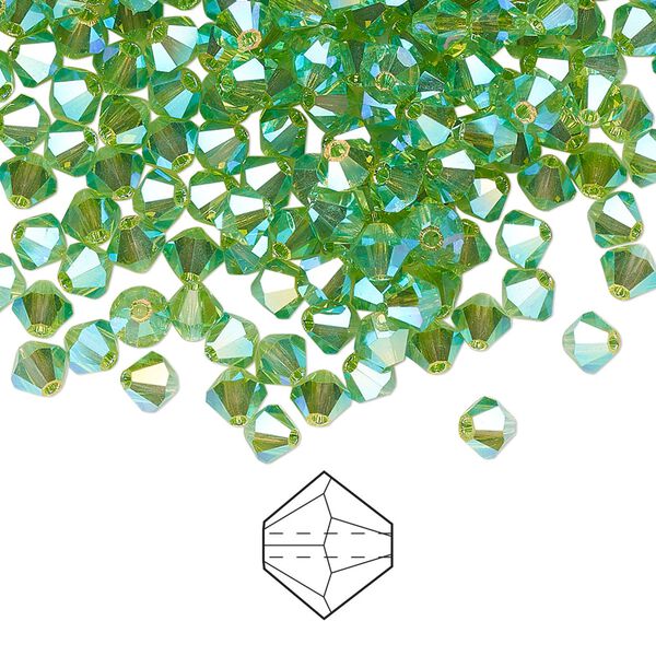 Bead 720pk peridot AB 2X, Preciosa Czech crystal 4mm bicone image number 0
