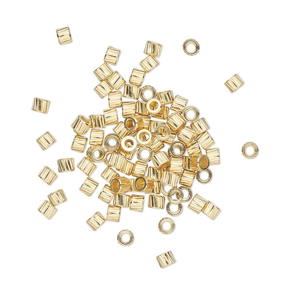 Crimp, gold-plated brass, 2.5mm corrugated round. Sold per pkg of 500. image number 0