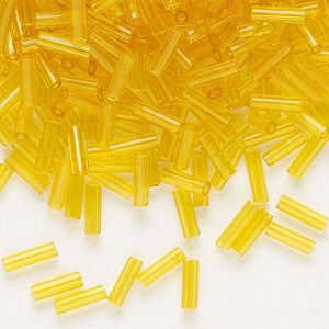 Bead, Preciosa Ornela Czech glass, bugle bead, pkg/50g, 1/4 inch, transparent yellow amber, (80010).