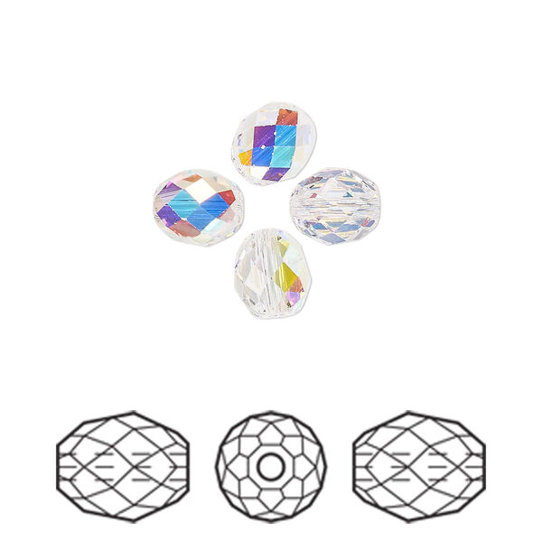 Bead 4pk crystal AB, Crystal Passions® 7x6mm olive briolette 5044 image number 0