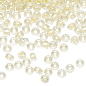 Seed bead, Miyuki, glass, pkg/250g, #6 rocaille, translucent light yellow-lined pearlized crystal clear, (RR-4603).