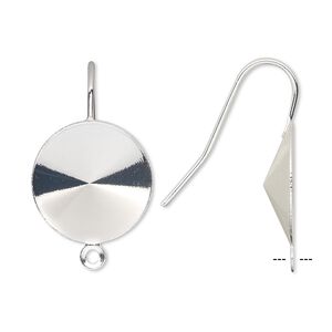 Ear wire 1pkg10 Almost Instant Jewelry®, 22mm / 16mm rivoli glue-in setting, 18-20 gauge silver-finished brass 5 pair