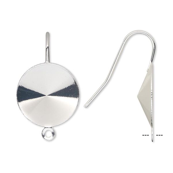 Ear wire 1pkg10 Almost Instant Jewelry®, 22mm / 16mm rivoli glue-in setting, 18-20 gauge silver-finished brass 5 pair image number 0
