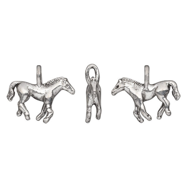 Charm, pewter (tin-based alloy), pkg/1, antiqued silver, 20x13mm 3D horse. image number 0