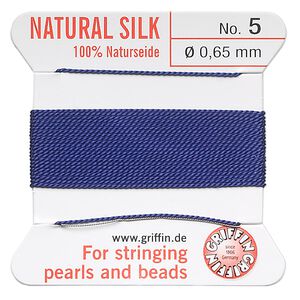 Thread, Griffin, silk, dark blue, size #5. Sold per 2-meter card (approximately 78 inches).