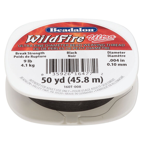 Thread, WildFire™ Ultra, polyester, black, size 0.1 weaving thickness. Sold per 50-yard spool. image number 0