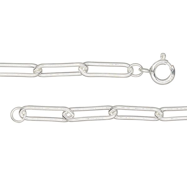 Chain, sterling silver, 3.8mm paperclip, 18-inches with springing clasp. Sold individually. image number 0
