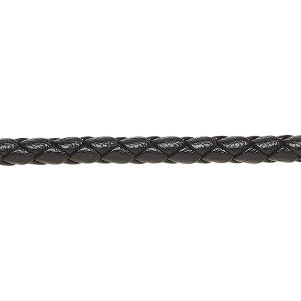Bolo cord, leatherette, black, 4mm braided round. Sold per 5-yard section. image number 0