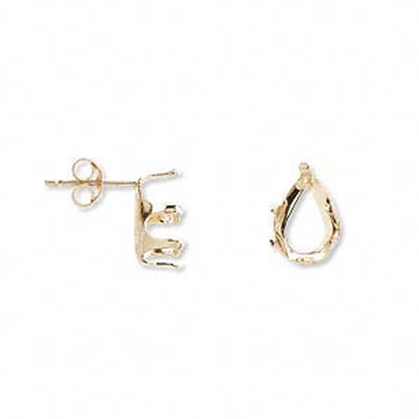 Earstud, Snap-Tite&reg;, 14Kt gold, 10x7mm 6-prong pear setting. Sold per pair. image number 0