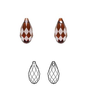 Briolette 24pk smoked amber, Crystal Passions® 13x6.5mm pendant drop 6010