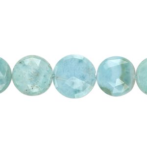 Larimar 1pkg1, hand-cut faceted flat round bead natural 4 inch graduated 10-13mm