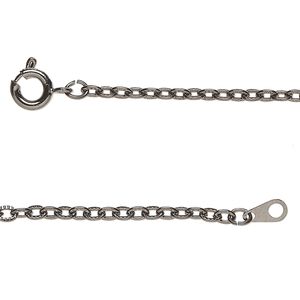 Chain, black-finished steel, 2.4mm textured cable, 18 inches with springring clasp. Sold individually.