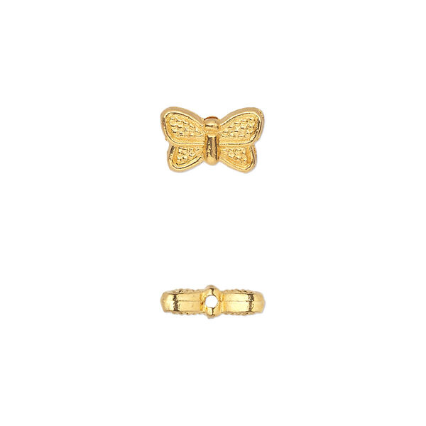 Bead, gold-finished "pewter" (zinc-based alloy), 10x6mm double-sided butterfly. Sold per pkg of 50. image number 0