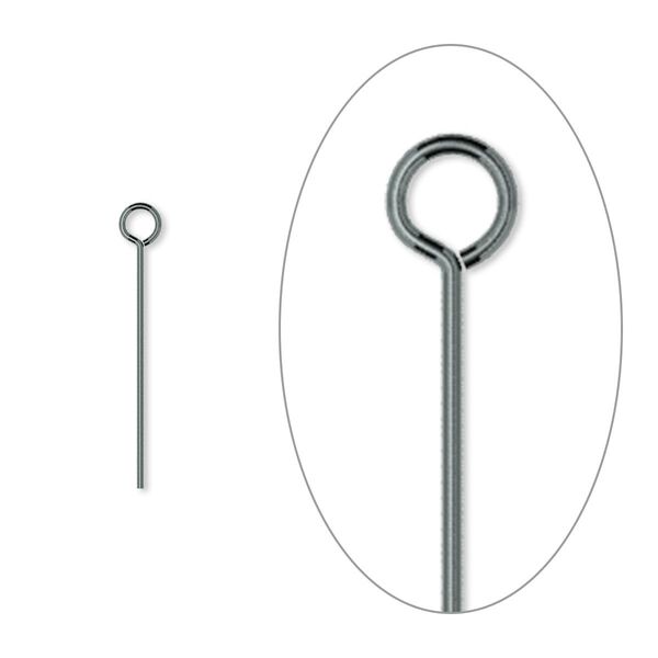 Eye pin, gunmetal-plated brass, 3/4 inch, 24 gauge. Sold per pkg of 100. image number 0