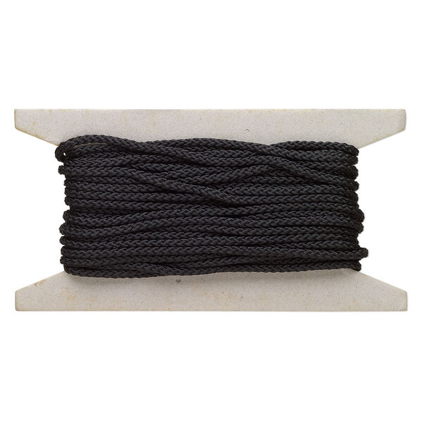 Cord, nylon, black, 3mm round. Sold per 25-foot card. image number 0
