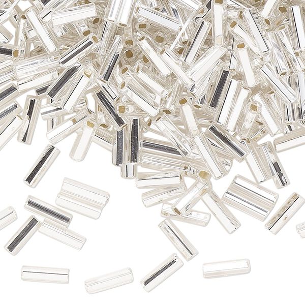 Bead, Preciosa Ornela Czech glass, bugle bead, pkg/50g, 1/4 inch, silver-lined transparent clear, (78102). image number 0