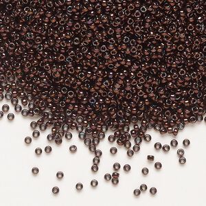 Seed bead, Miyuki, glass, pkg/35g, #15 rocaille, opaque metallic dark raspberry (RR-460).