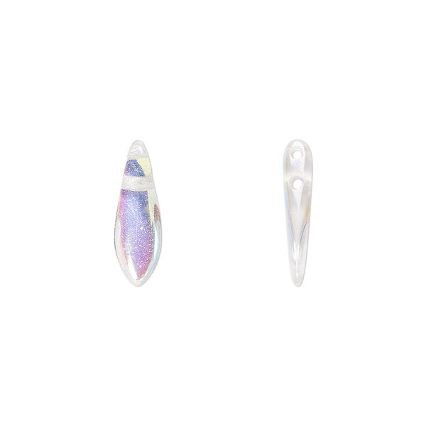 Bead, Czech pressed glass, crystal AB, 16x5mm top-drilled dagger with 2 holes. Sold per pkg of 20. image number 0