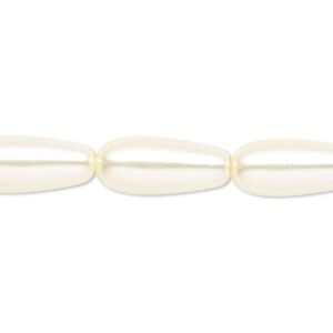 Bead, crystal pearl, light yellow, 15x7mm-18x8mm teardrop. Sold per 15-1/2" to 16" strand, approximately 20 beads.