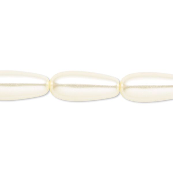 Bead, crystal pearl, light yellow, 15x7mm-18x8mm teardrop. Sold per 15-1/2" to 16" strand, approximately 20 beads. image number 0
