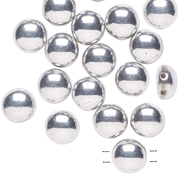 Bead, Preciosa Candy™, Czech pressed glass, opaque silver, 8mm candy with (2) 0.8-0.9mm holes. Sold per pkg of 20. image number 0