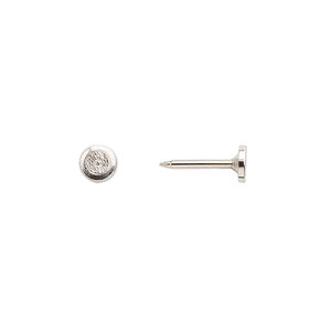 Tie tac, imitation nickel-plated brass, 5mm flat round pad. Sold per pkg of 100.
