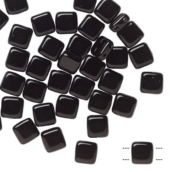 Bead, Preciosa, Czech pressed glass, jet, 6x6mm flat square with (2) 0.7mm holes. Sold per pkg of 40. image number 0
