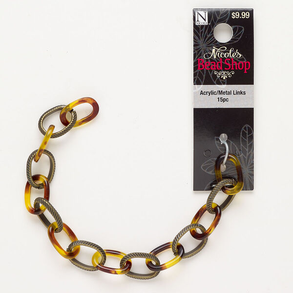 Chain  steel / acrylic 1pkg1 12.1mm oval,  antique brass finish / brown / yellow 7 inches image number 0