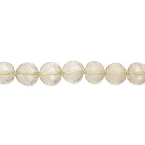 Lemon quartz 1pkg1, hand-cut micro-faceted round bead 8 inch 6-7mm