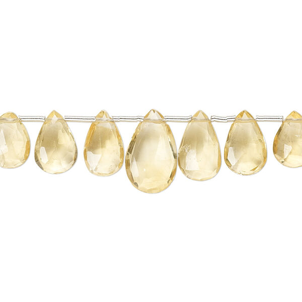 Bead, citrine (heated), 6x4mm-12x7mm graduated hand-cut top-drilled faceted puffed teardrop, B grade, Mohs hardness 7. Sold per 4-inch strand, approximately 15 beads. image number 0
