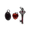 Focal / drop / charm, Metal Accent, acrylic / steel / "pewter" (zinc-based alloy), black and red, 19x19mm matte heart / 26x19mm matte oval / 50x19mm matte key. Sold per pkg of 3. image number 0