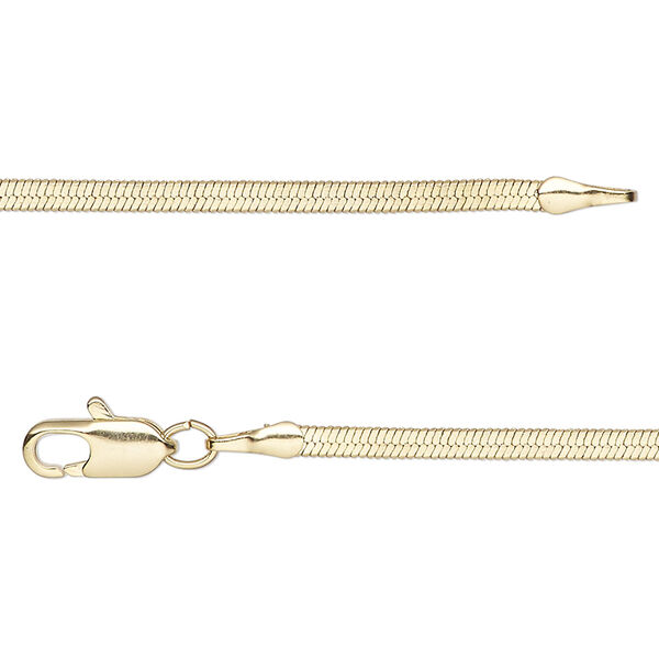 Chain, gold-finished brass, 2mm herringbone, 18 inches with lobster claw clasp. Sold individually. image number 0